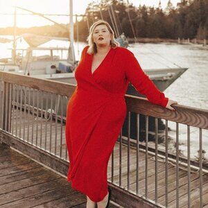 Universal Standard Rivers Long Sleeve Jersey Knit Wrap Dress Red Large 22-24